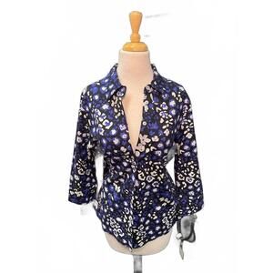 NEW PERLAVERA women's magnolia floral shirt in blue